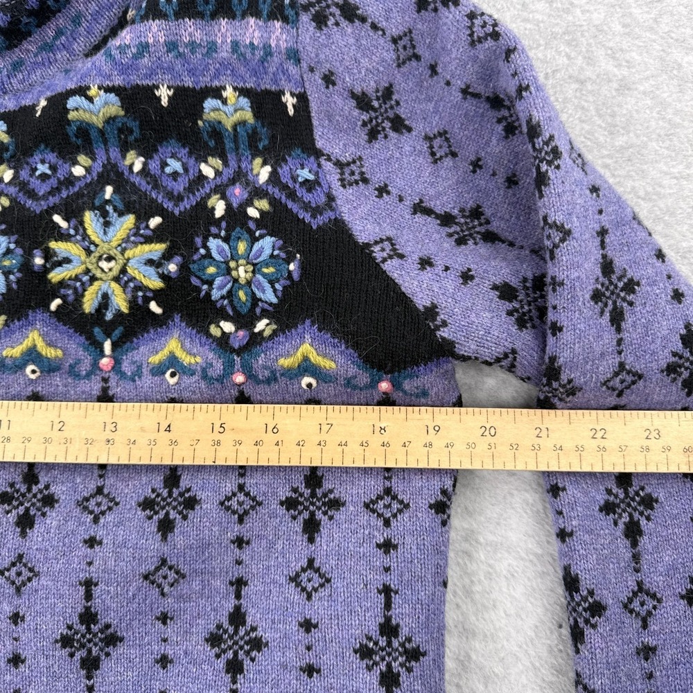 Icelandic Design Sweater M Womens Purple Pure Wool Jacket Scandinavian Floral - Picture 5 of 14